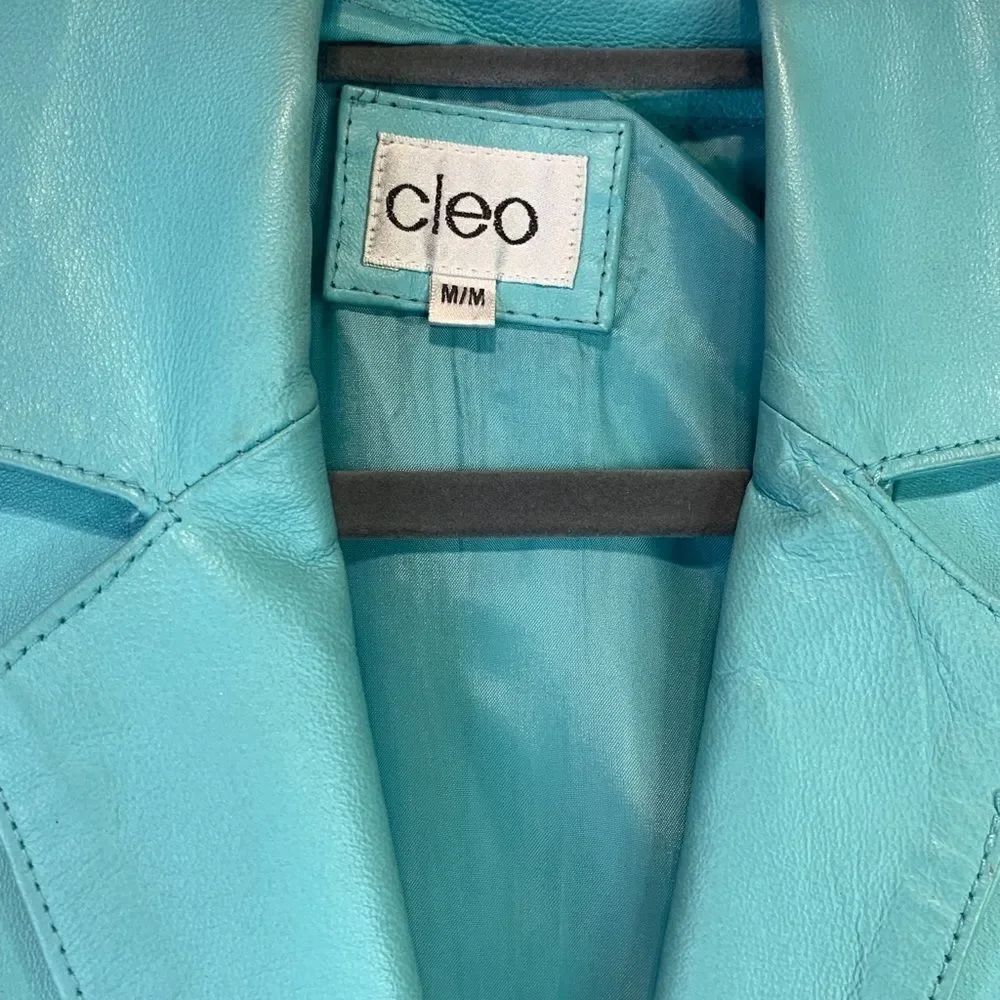 𝅺cleo Blue Leather Jacket Blazer - Picture 3 of 10